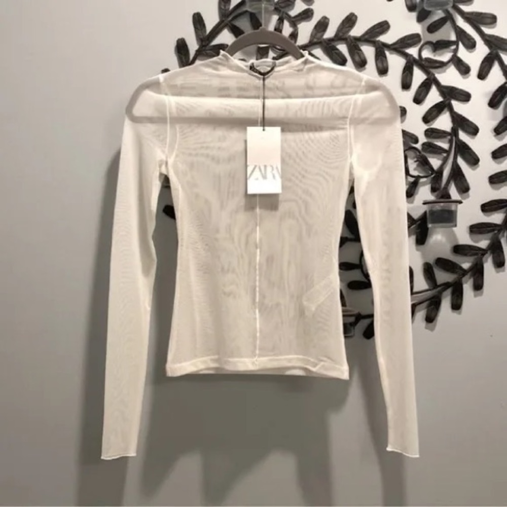 Zara white long sleeve mesh top size small NWT